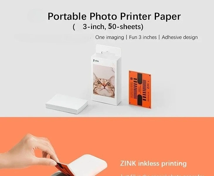 Original 100% Mijia ZINK Pocket Printer Paper Self-adhesive Photo Print 50pcs Sheets For Xiaomi 3-inch Mini Pocket Photo Printer