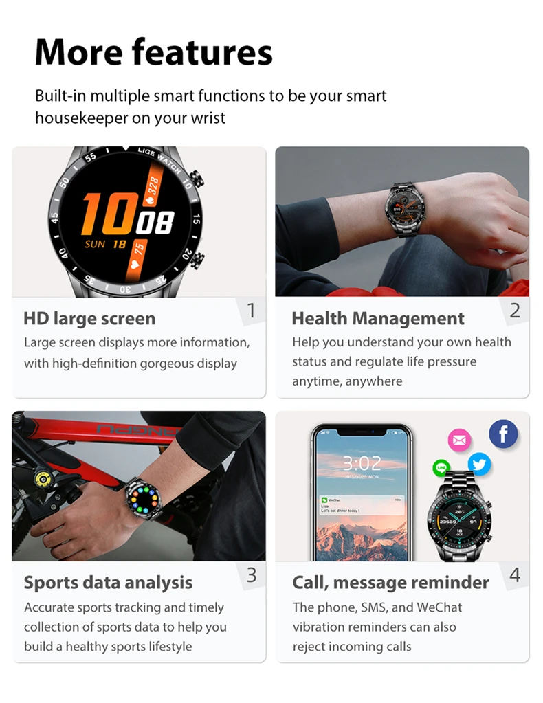 LIGE 2026 Smart Watch For Men Full Circle Touch Screen Bluetooth Call Men Smartwatch Waterproof Sport Activity Fitness Watch+Box