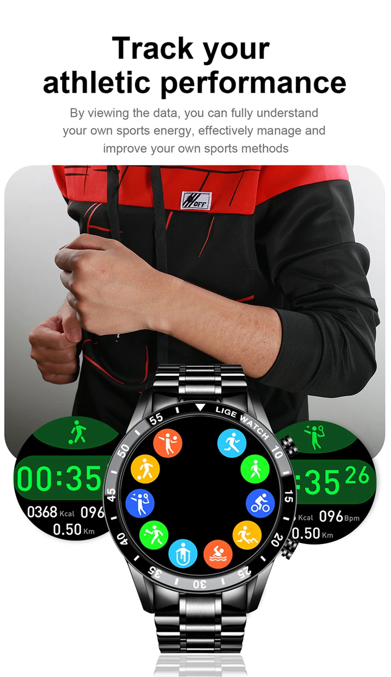 LIGE 2026 Smart Watch For Men Full Circle Touch Screen Bluetooth Call Men Smartwatch Waterproof Sport Activity Fitness Watch+Box