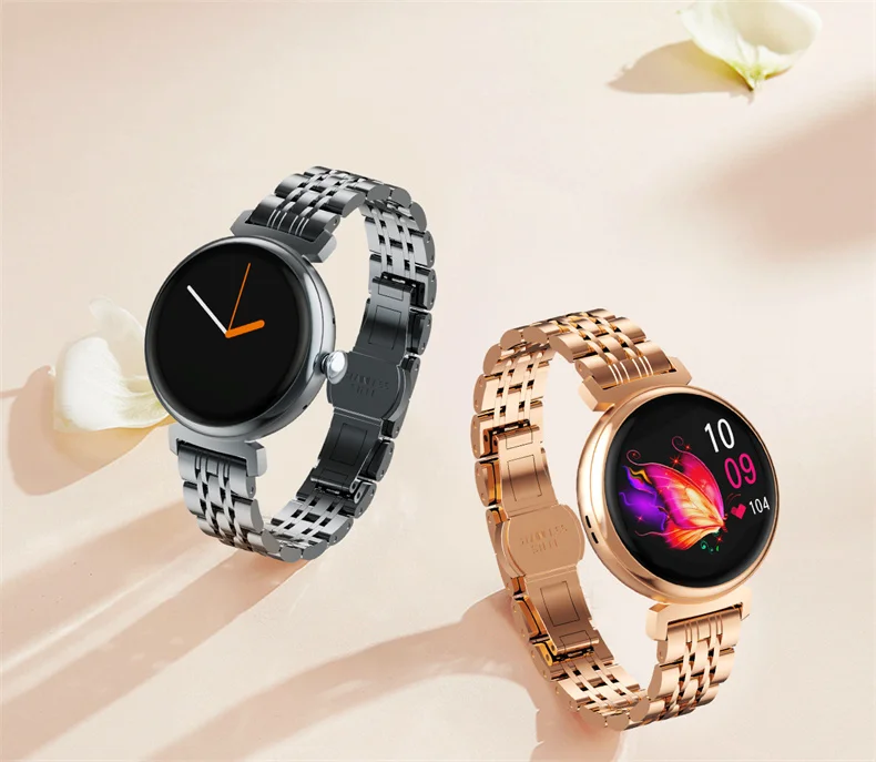 1.04 inch AMOLED Screen Fashion Ladies Smart Watch Screen Always Display Bluetooth Call Smartwatch Metal Body Small Screen Watch