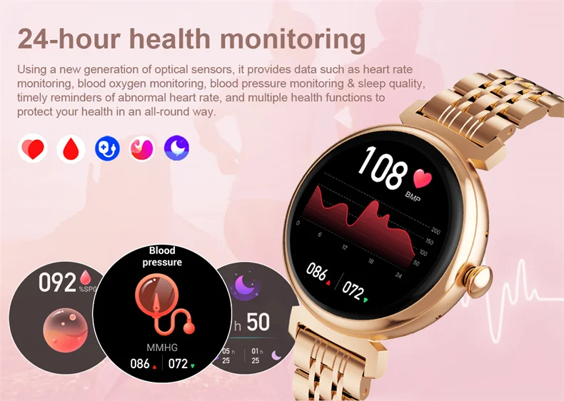 1.04 inch AMOLED Screen Fashion Ladies Smart Watch Screen Always Display Bluetooth Call Smartwatch Metal Body Small Screen Watch