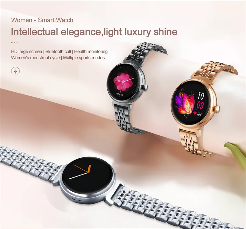 1.04 inch AMOLED Screen Fashion Ladies Smart Watch Screen Always Display Bluetooth Call Smartwatch Metal Body Small Screen Watch