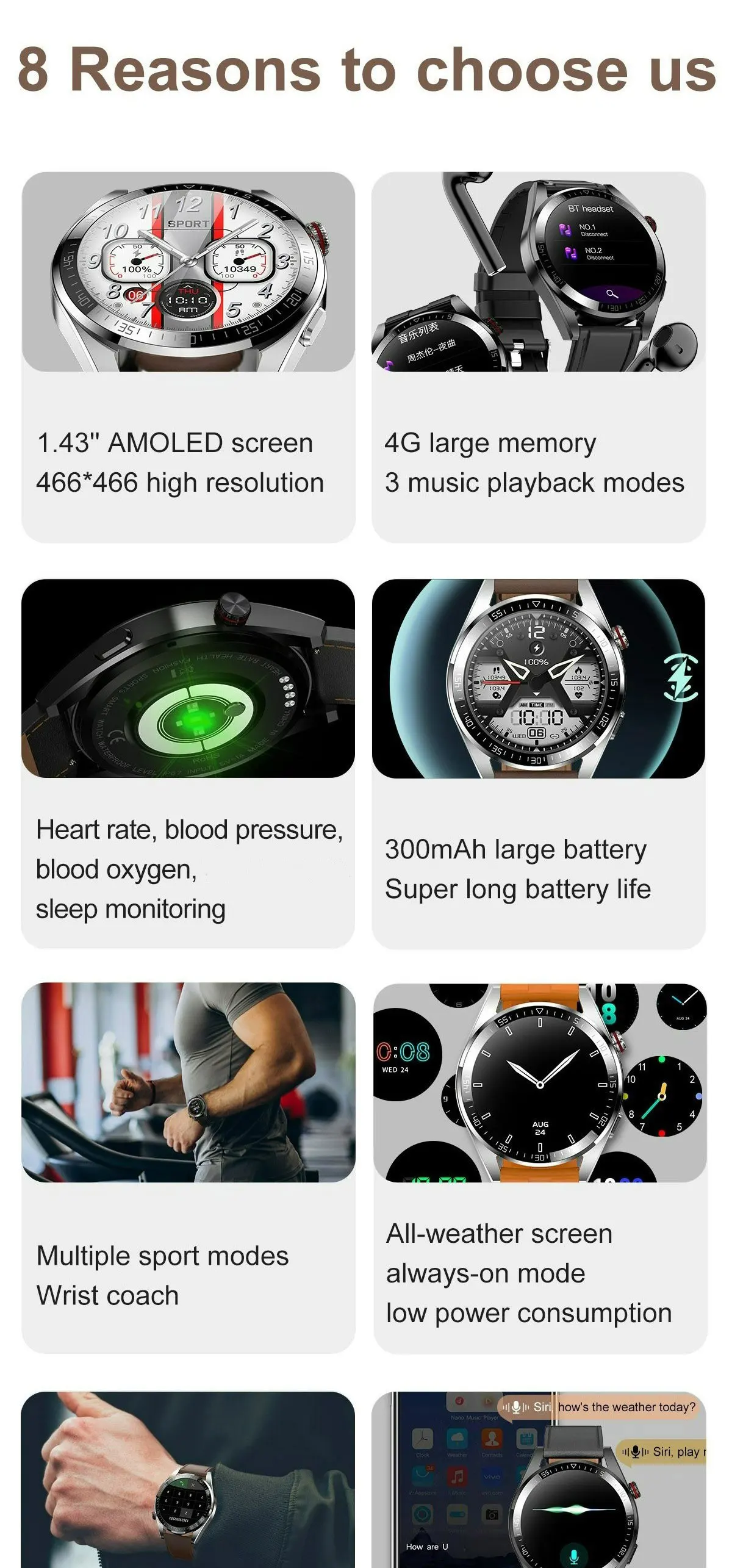 Z30 Pro Smart Watch Men Women Waterproof Wrist Watches 1.43" AMOLED Smartwatch Men Fitness Bracelet Local Music Wristwatch Clock
