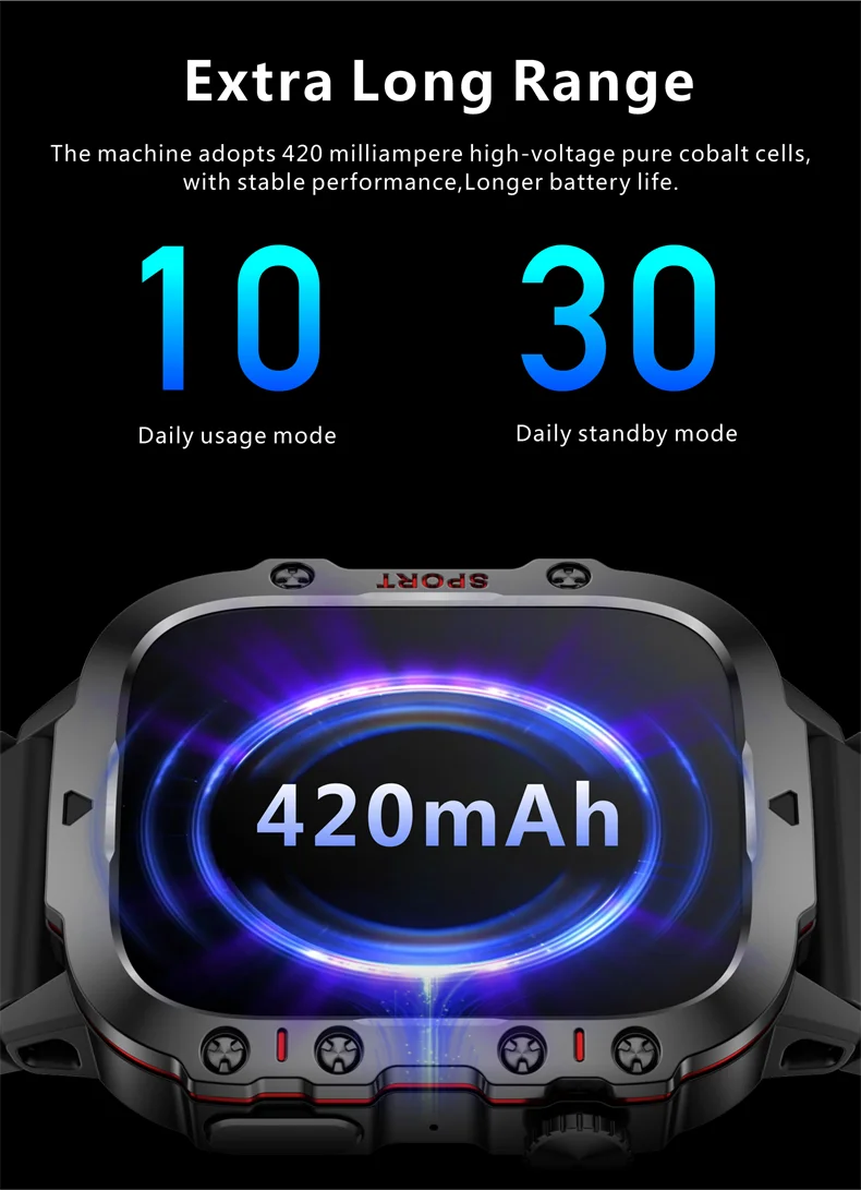 2026 Rugged Military Smart Watch Men Outdoor Watches lP68 Waterproof 2.01" Al Voice Bluetooth Call Smartwatch For Android lOS