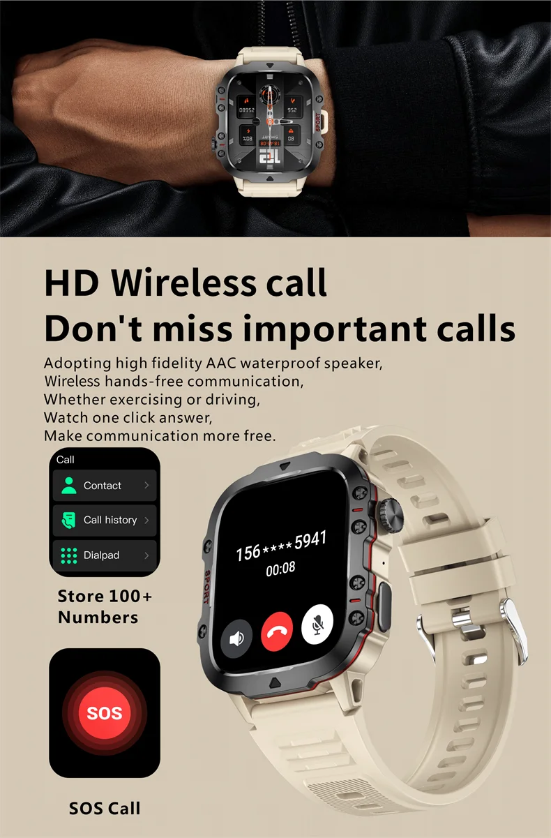 2026 Rugged Military Smart Watch Men Outdoor Watches lP68 Waterproof 2.01" Al Voice Bluetooth Call Smartwatch For Android lOS
