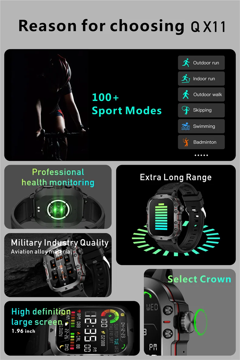 2026 Rugged Military Smart Watch Men Outdoor Watches lP68 Waterproof 2.01" Al Voice Bluetooth Call Smartwatch For Android lOS