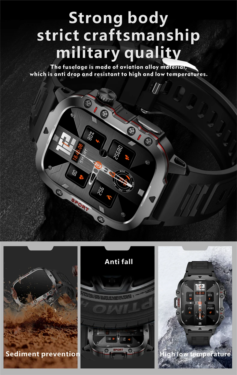 2026 Rugged Military Smart Watch Men Outdoor Watches lP68 Waterproof 2.01" Al Voice Bluetooth Call Smartwatch For Android lOS
