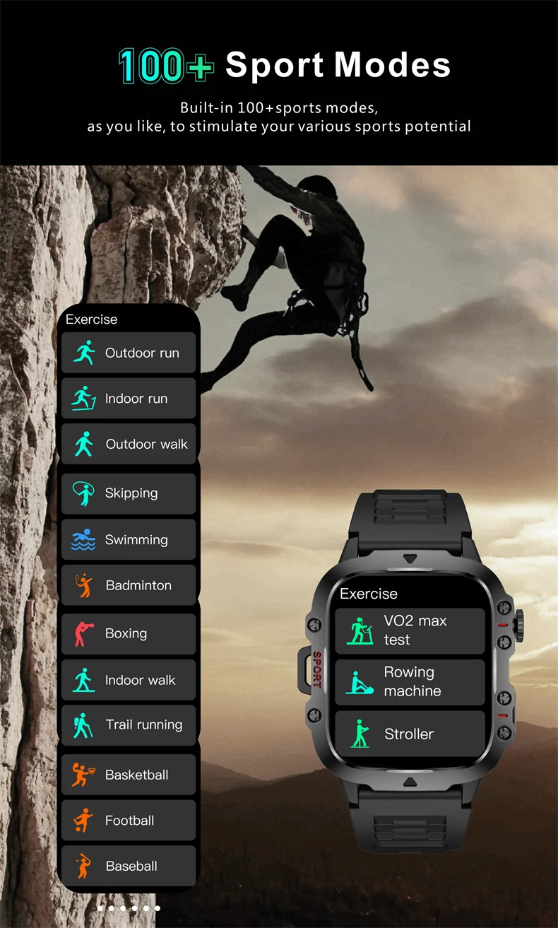 2026 Rugged Military Smart Watch Men Outdoor Watches lP68 Waterproof 2.01" Al Voice Bluetooth Call Smartwatch For Android lOS