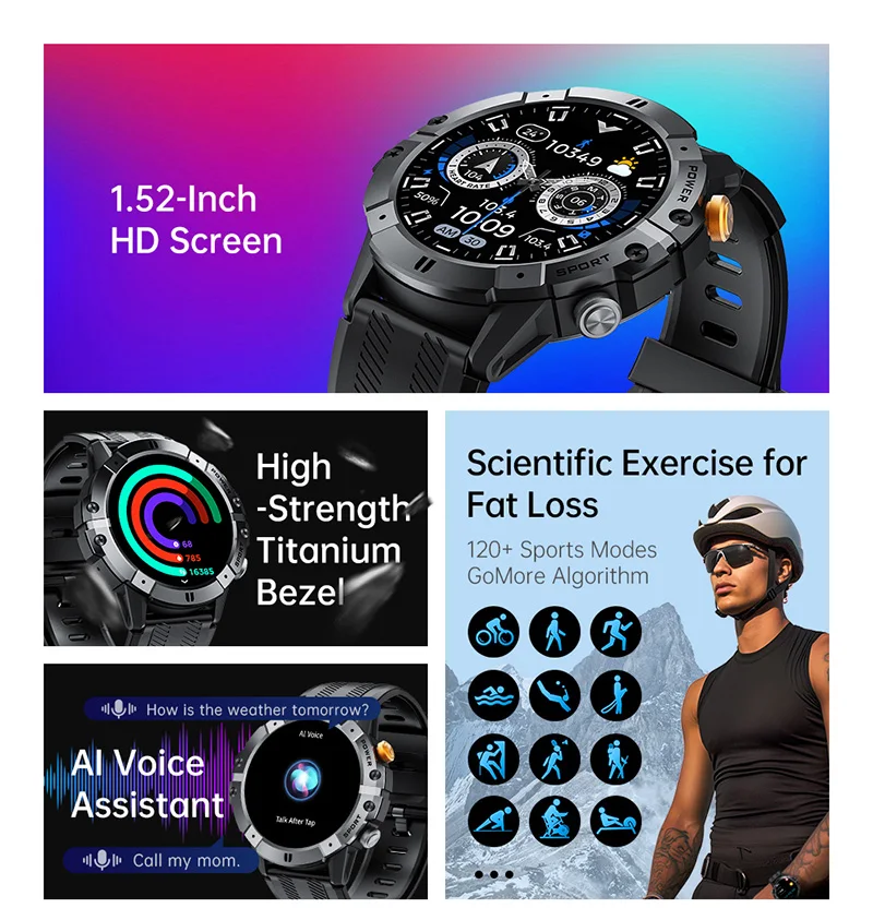 CUBOT C29 SmartWatch 1.52-inch 1ATM Waterproof Sport Watch for Men 410mAh Battery, Bluetooth Call, Heart Rate&24H Health Monitor
