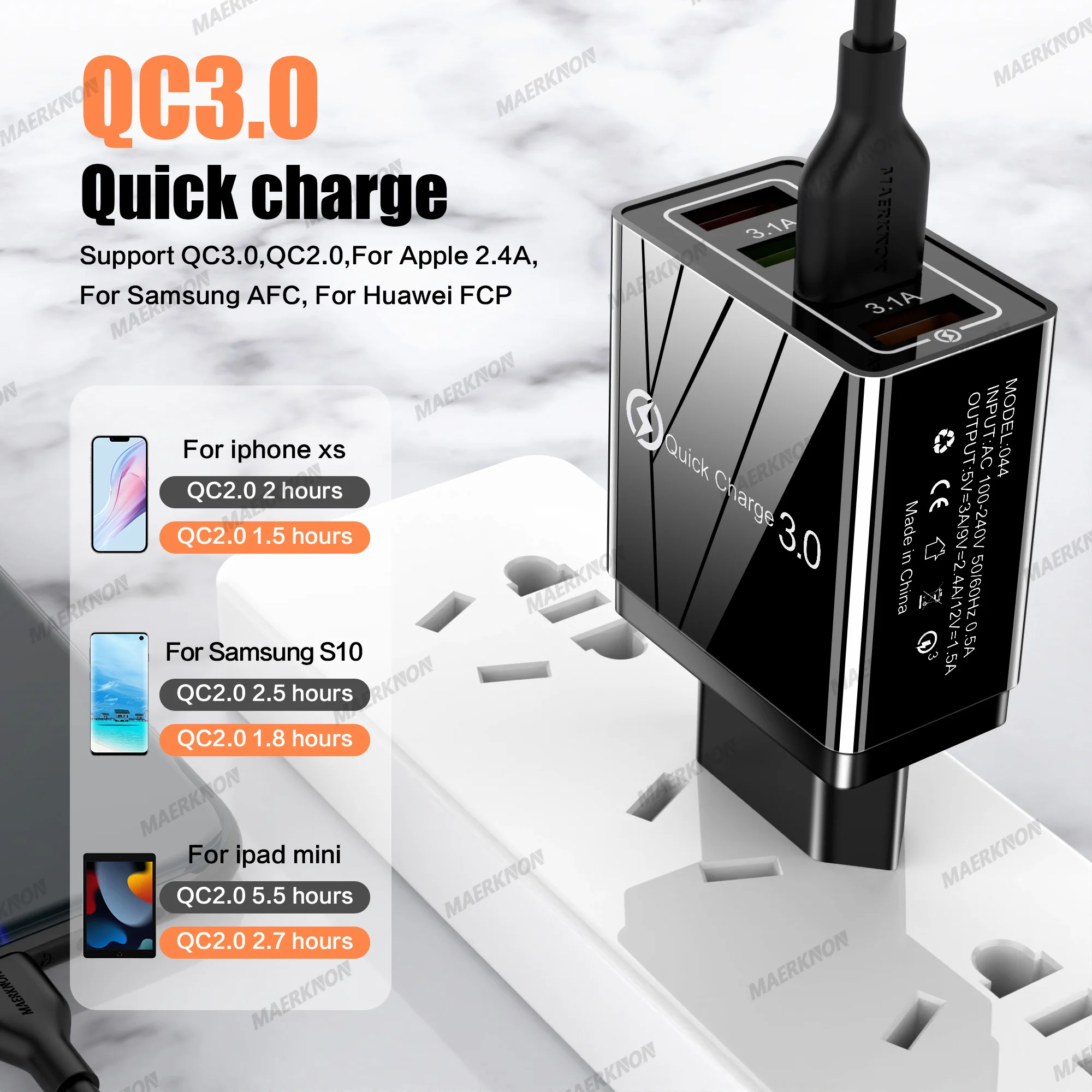 3A USB Charger 4 Ports USB Quick Charge 3.0 EU US Plug For iPhone Samsung Xiaomi Poco Fast Charging Mobile Phone Charger Adapter