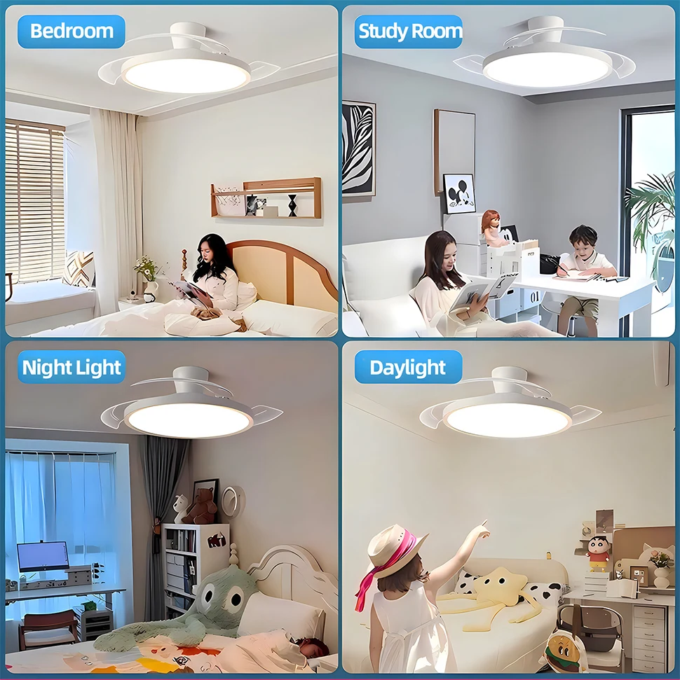 IRALAN Modern Invisible Ceiling Fan with LED Light DC Motor Large Air Volume Remote Control for Bedroom Dining Room