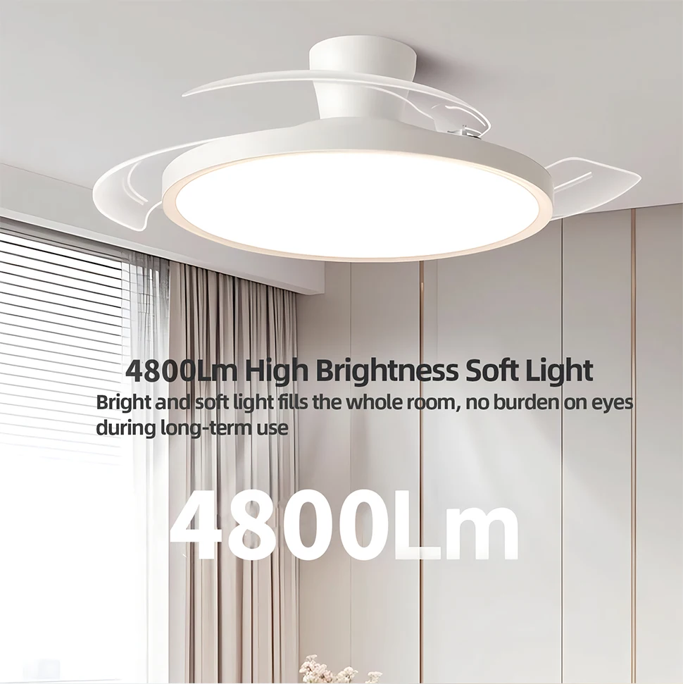 IRALAN Modern Invisible Ceiling Fan with LED Light DC Motor Large Air Volume Remote Control for Bedroom Dining Room
