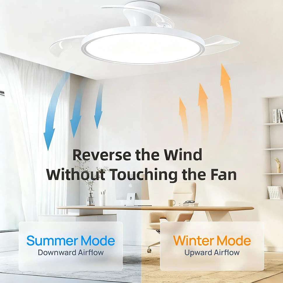 IRALAN Modern Invisible Ceiling Fan with LED Light DC Motor Large Air Volume Remote Control for Bedroom Dining Room