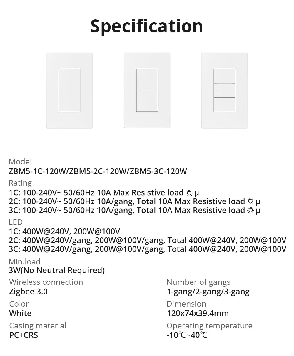 SONOFF ZBM5 SwitchMan Zigbee Smart Wall Switch Supports No Neutral and Neutral Wire Detach Relay Mode Works with Home Assistant