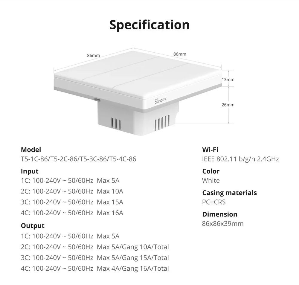 SONOFF Ultimate T5 Smart Wall Switch TX Full Touch Access LED Light Edge Multi-Sensory EWeLink Remote Control Via Alexa Google