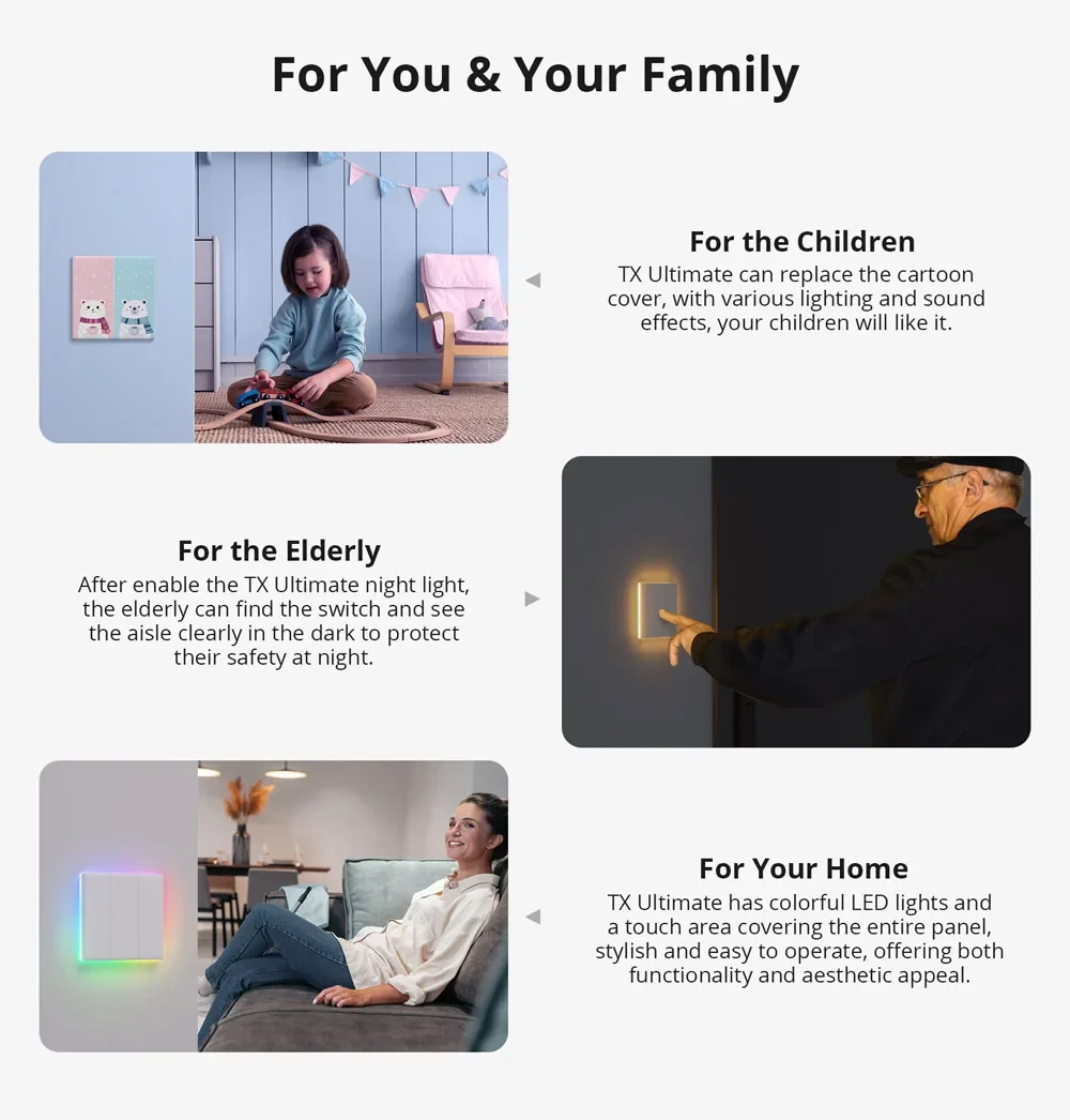 SONOFF Ultimate T5 Smart Wall Switch TX Full Touch Access LED Light Edge Multi-Sensory EWeLink Remote Control Via Alexa Google