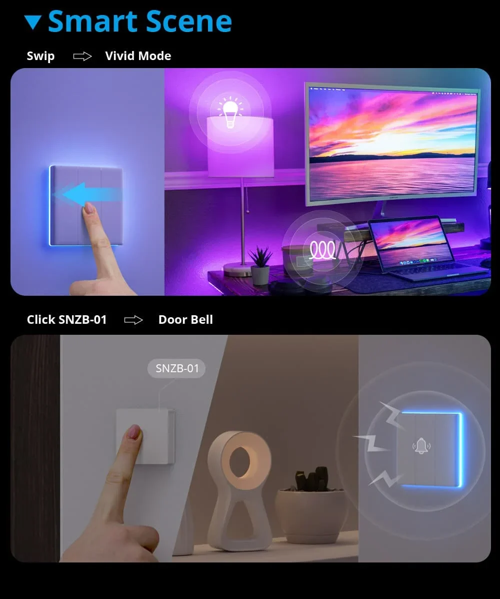 SONOFF Ultimate T5 Smart Wall Switch TX Full Touch Access LED Light Edge Multi-Sensory EWeLink Remote Control Via Alexa Google