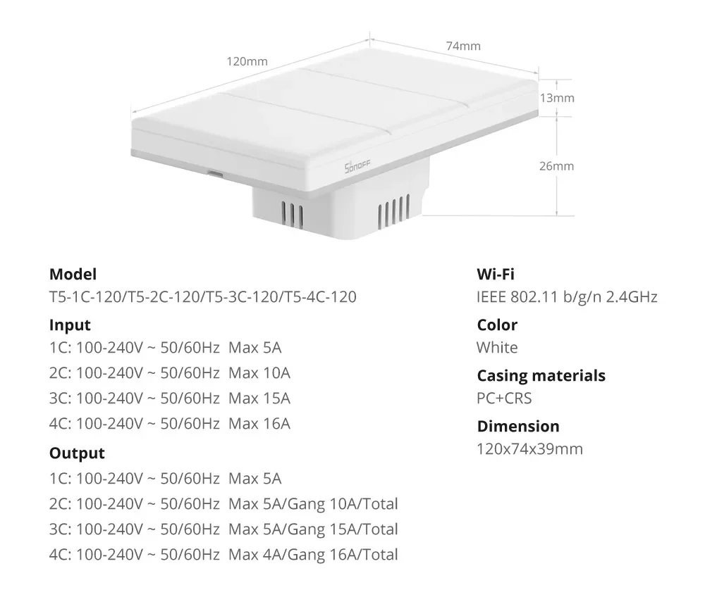SONOFF Ultimate T5 Smart Wall Switch TX Full Touch Access LED Light Edge Multi-Sensory EWeLink Remote Control Via Alexa Google