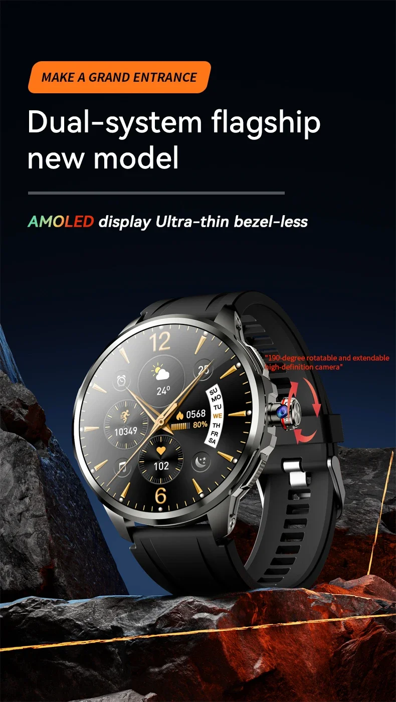 4G Full Network GPS Smart Watch 720*720 AMOLED 2100mah 16GB+256GB RAM Camera Video Call WIFI Google APPS Download 5G Smartwatch