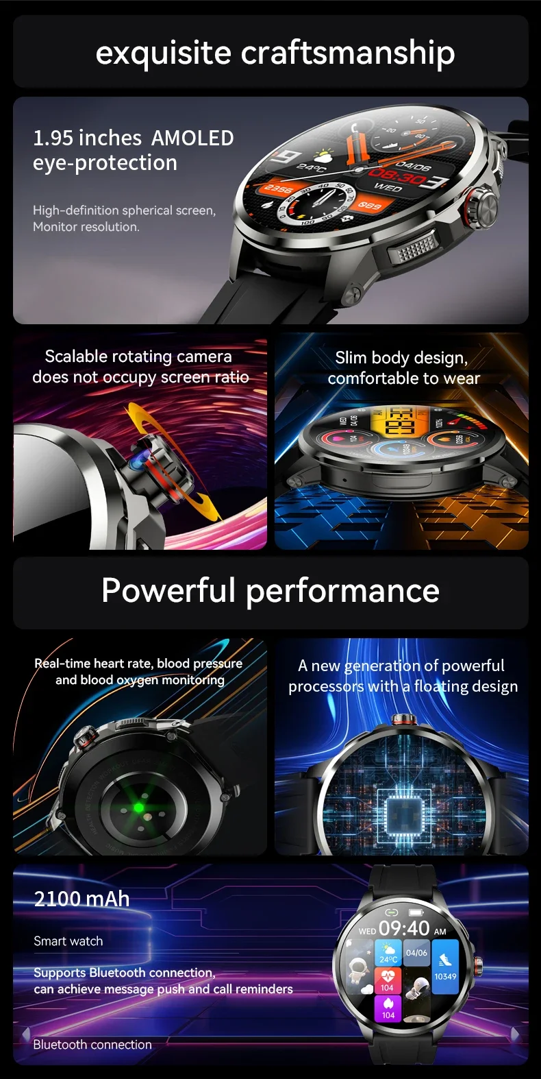 4G Full Network GPS Smart Watch 720*720 AMOLED 2100mah 16GB+256GB RAM Camera Video Call WIFI Google APPS Download 5G Smartwatch