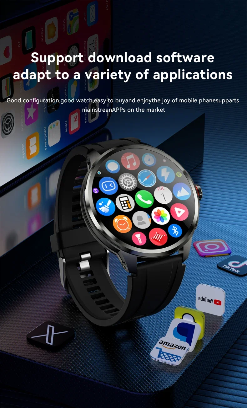 4G Full Network GPS Smart Watch 720*720 AMOLED 2100mah 16GB+256GB RAM Camera Video Call WIFI Google APPS Download 5G Smartwatch