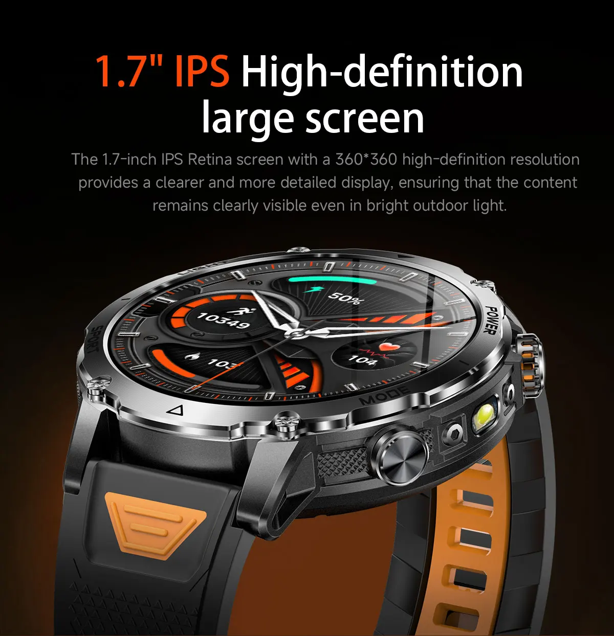 Newly Durable 1400mAh Large Battery Smart Watch Men 1.7" HD Screen IP68K Waterproof LED Flashlight Sports BT Call Smart Bracelet