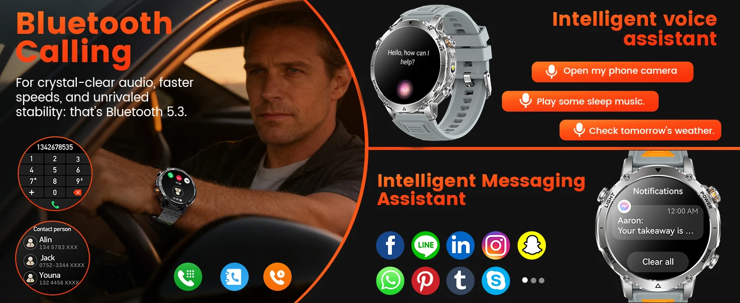 Newly Durable 1400mAh Large Battery Smart Watch Men 1.7" HD Screen IP68K Waterproof LED Flashlight Sports BT Call Smart Bracelet