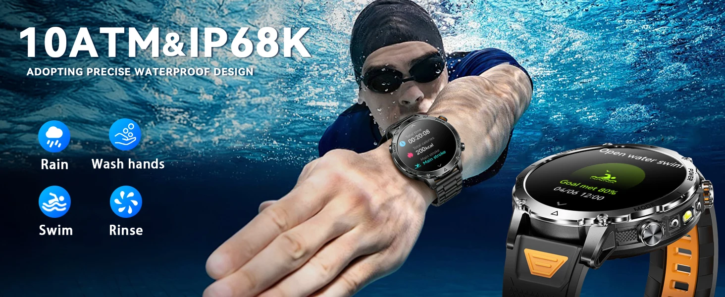 Newly Durable 1400mAh Large Battery Smart Watch Men 1.7" HD Screen IP68K Waterproof LED Flashlight Sports BT Call Smart Bracelet