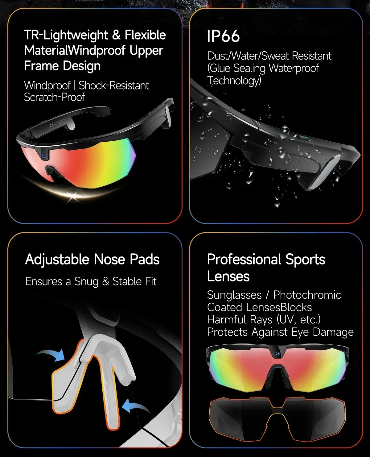 Outdoor Sports Sunglasses 2026 New Smart Cycling Glasses BT Call AI Translation AI Conversation 32MP HD Photo 8MP HD Camera