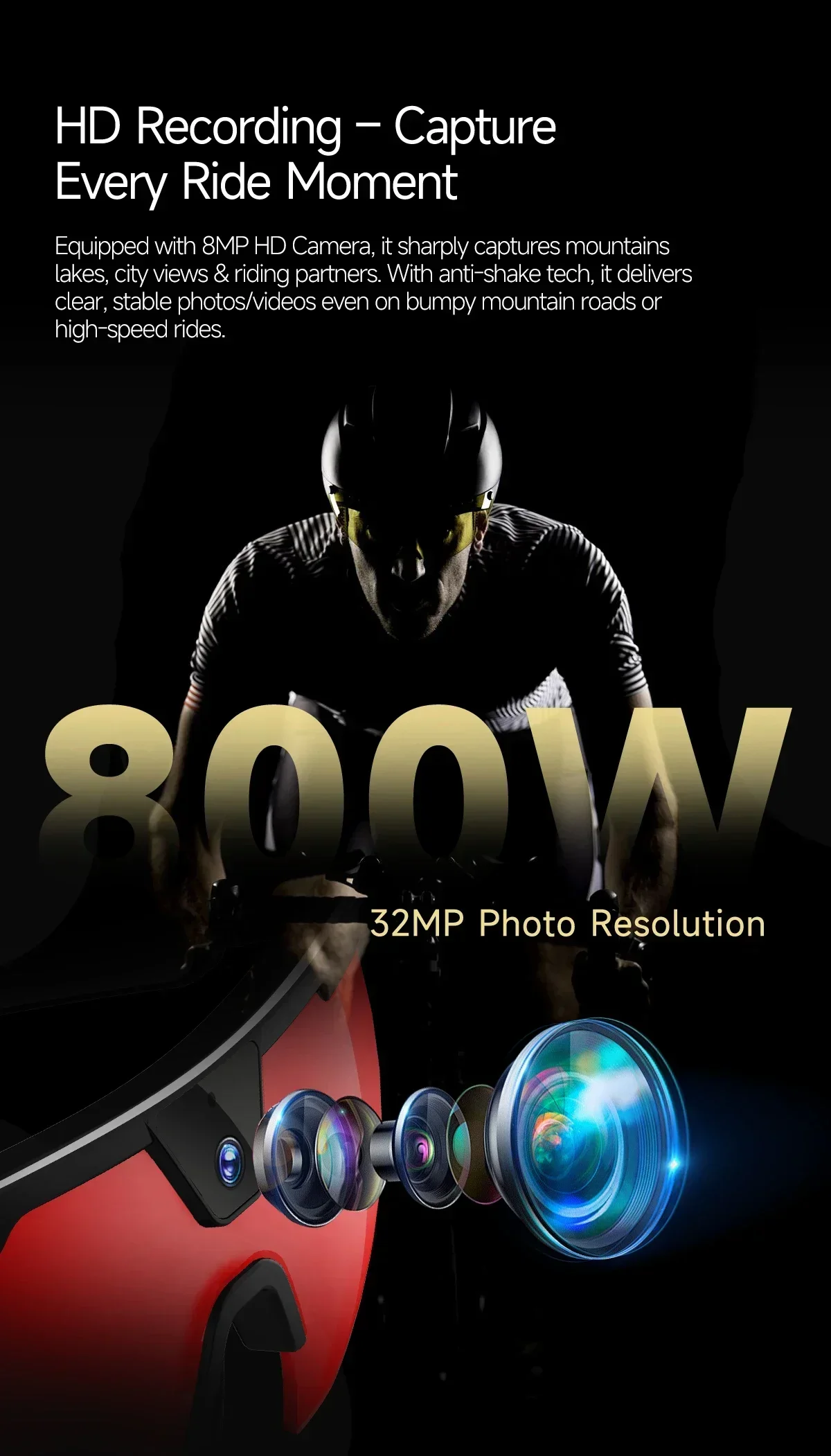 Outdoor Sports Sunglasses 2026 New Smart Cycling Glasses BT Call AI Translation AI Conversation 32MP HD Photo 8MP HD Camera