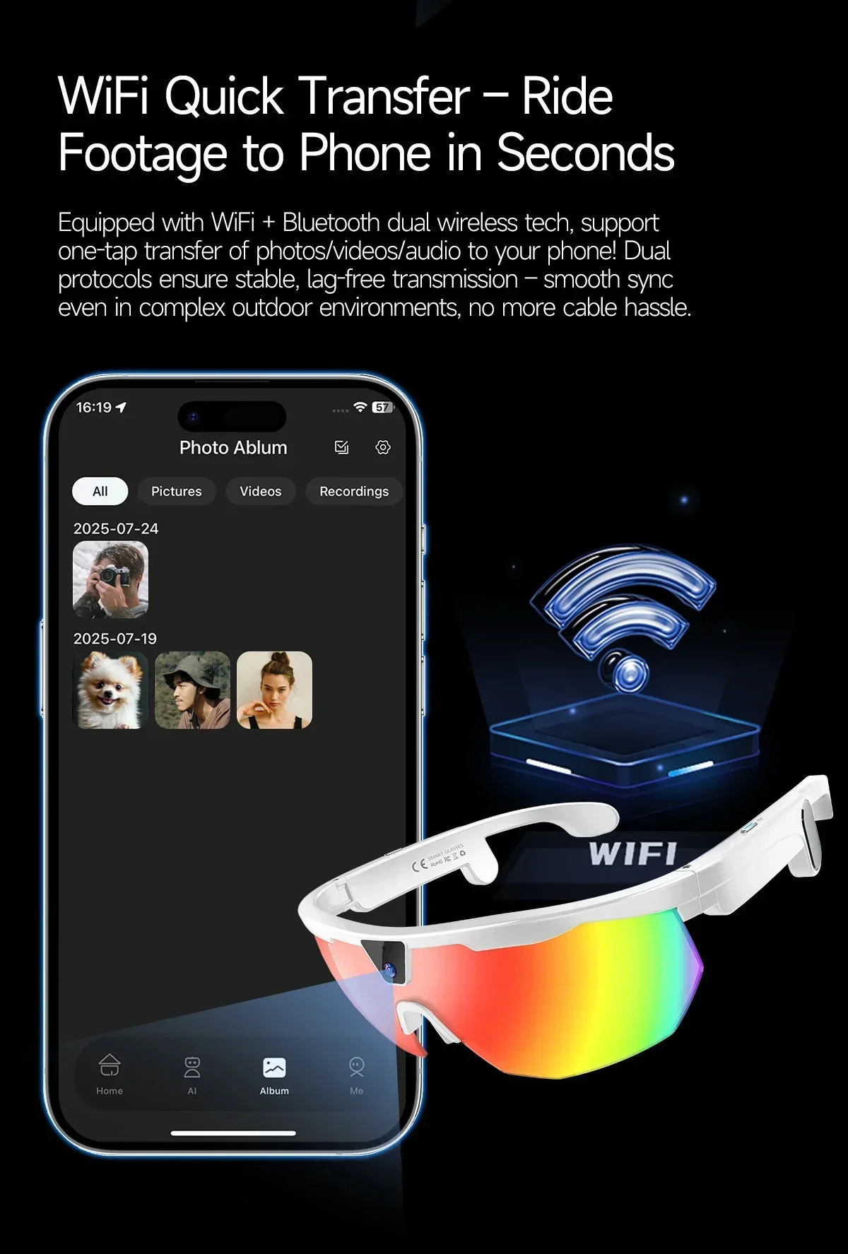 Outdoor Sports Sunglasses 2026 New Smart Cycling Glasses BT Call AI Translation AI Conversation 32MP HD Photo 8MP HD Camera