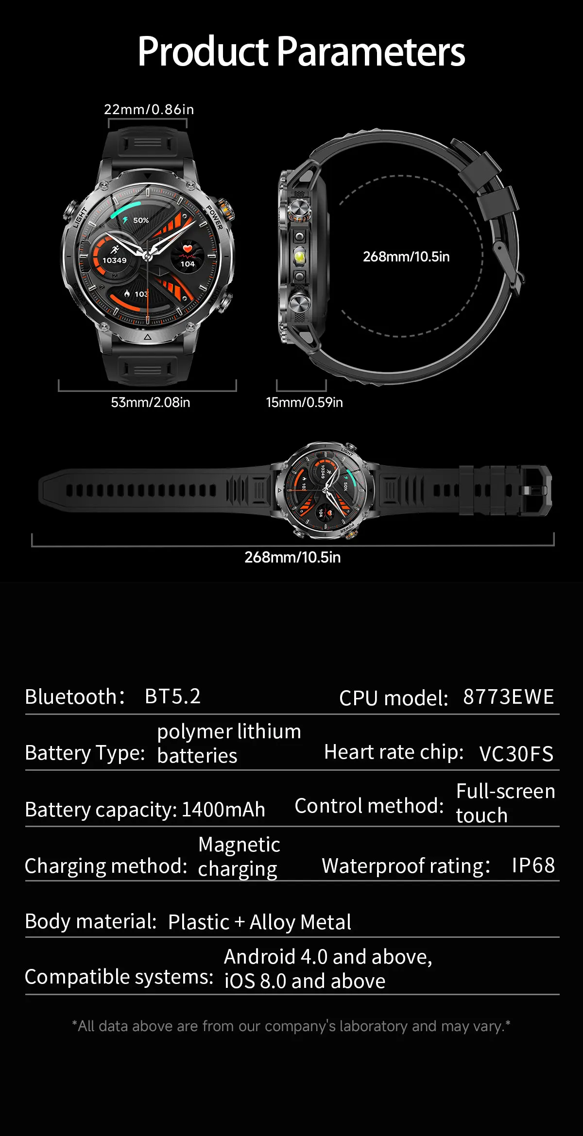 Military TANK Smart Watch 1400mAh Big Battery 10ATM Waterproof Rugged Outdoor SOS Alert Heart Rate Fitness Trackr Smart Bracelet