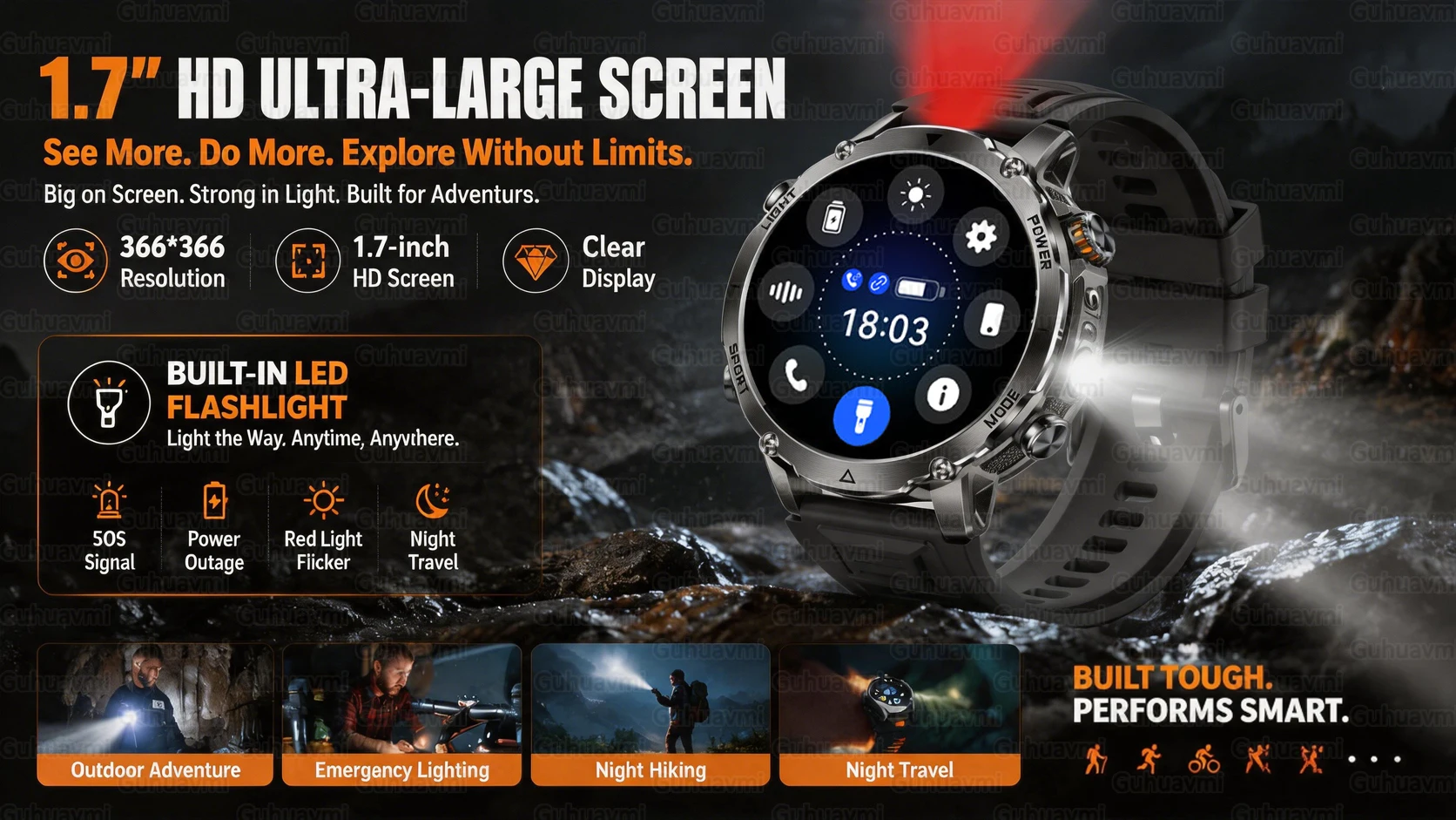 Military TANK Smart Watch 1400mAh Big Battery 10ATM Waterproof Rugged Outdoor SOS Alert Heart Rate Fitness Trackr Smart Bracelet