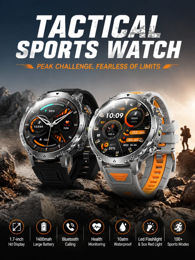 Military TANK Smart Watch 1400mAh Big Battery 10ATM Waterproof Rugged Outdoor SOS Alert Heart Rate Fitness Trackr Smart Bracelet