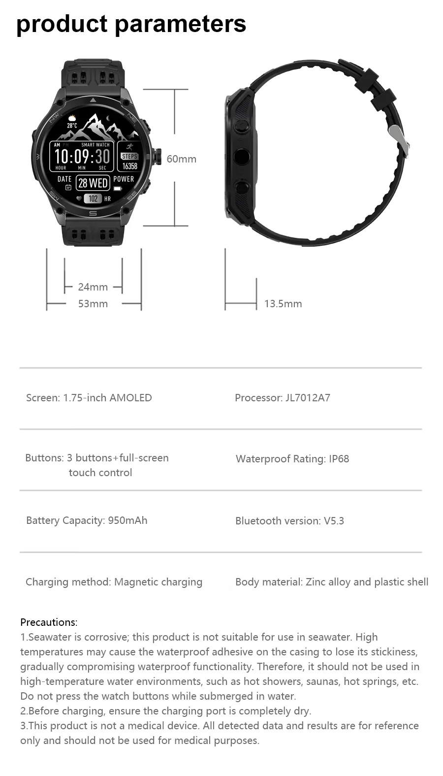 2026New ULtra Military Grade 1000mAh Battery SmartWatch Built in GPS Compass 10ATM Waterproof Sports 1.73 AMOLED Smart watch Men