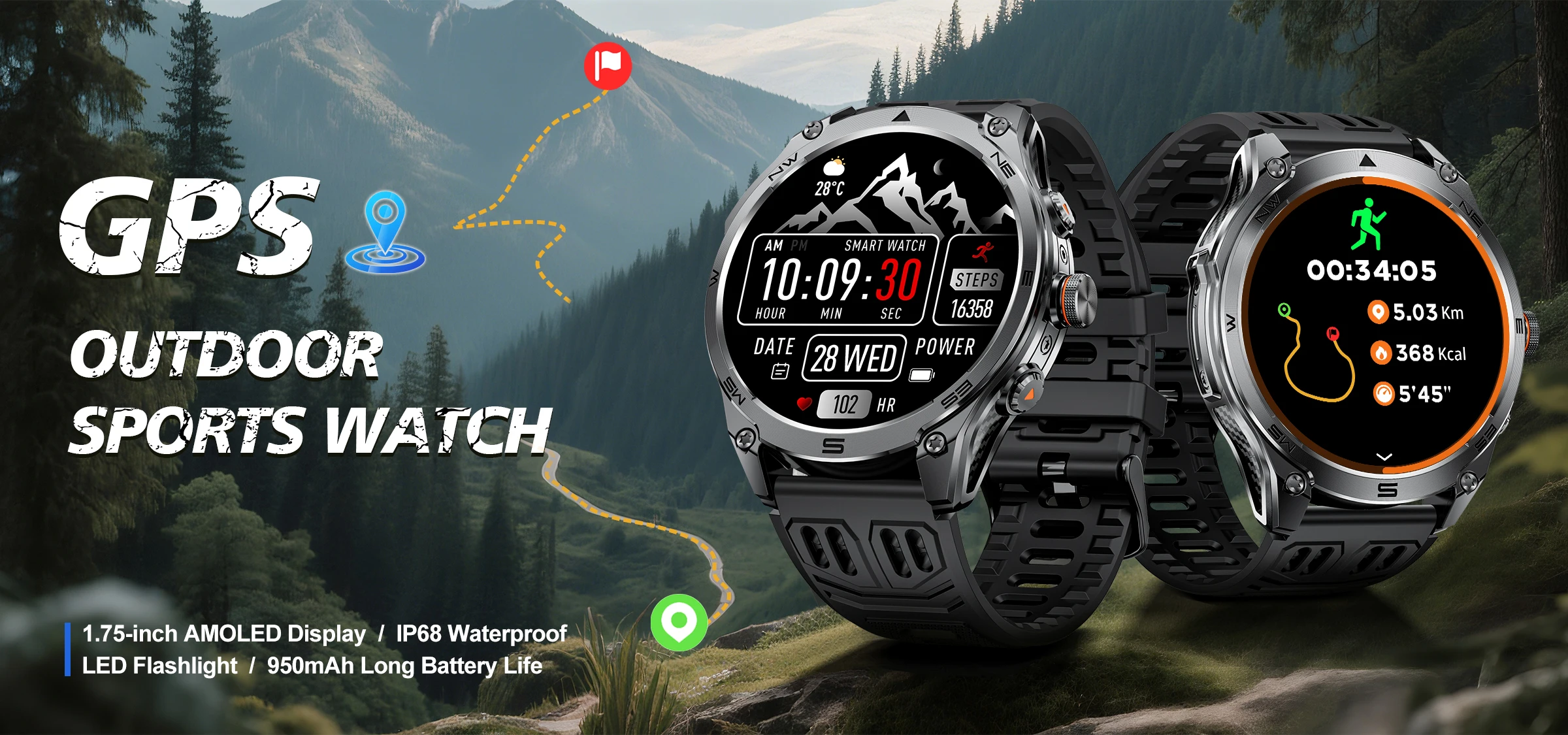 2026New ULtra Military Grade 1000mAh Battery SmartWatch Built in GPS Compass 10ATM Waterproof Sports 1.73 AMOLED Smart watch Men