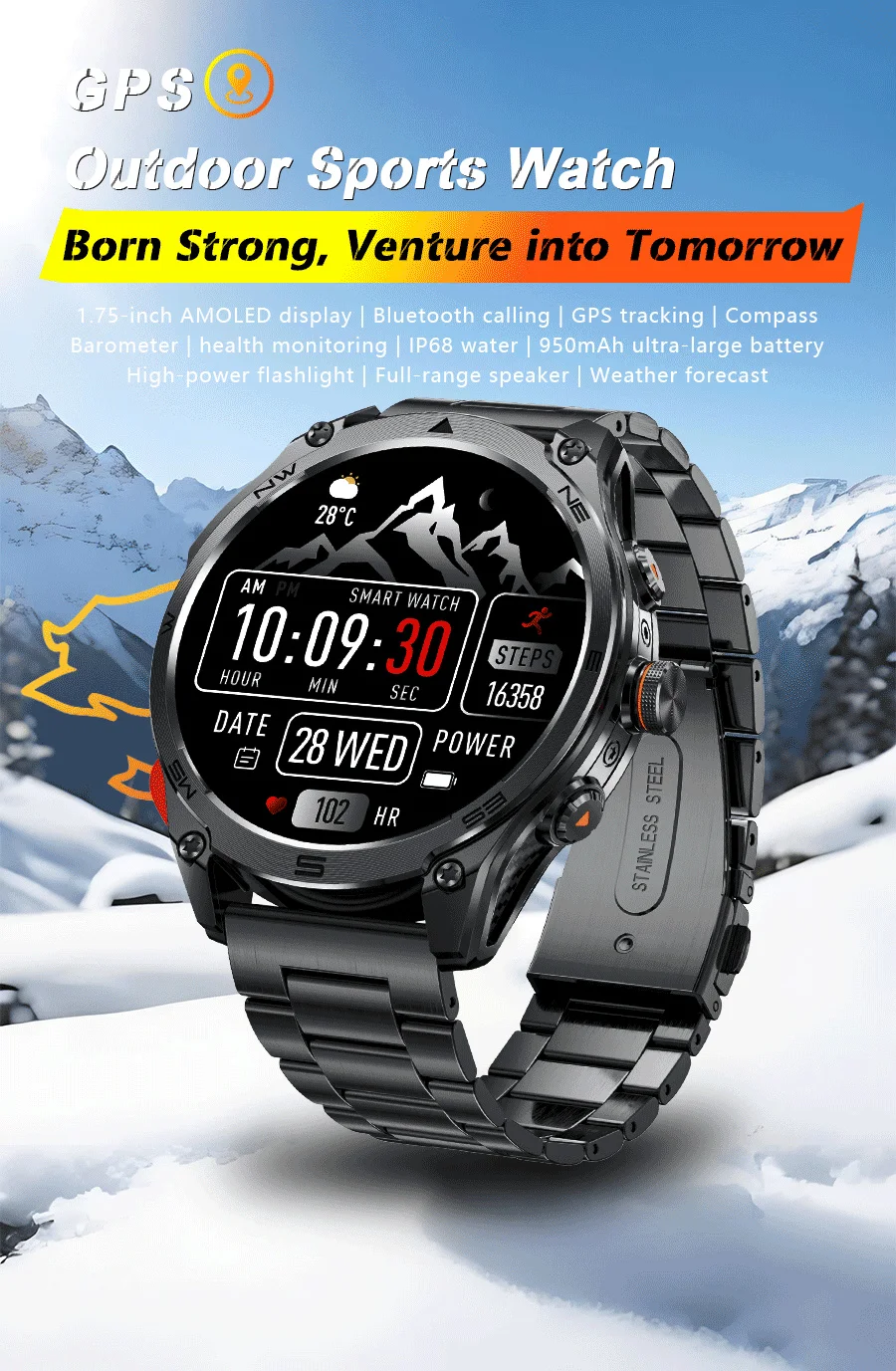 2026New ULtra Military Grade 1000mAh Battery SmartWatch Built in GPS Compass 10ATM Waterproof Sports 1.73 AMOLED Smart watch Men