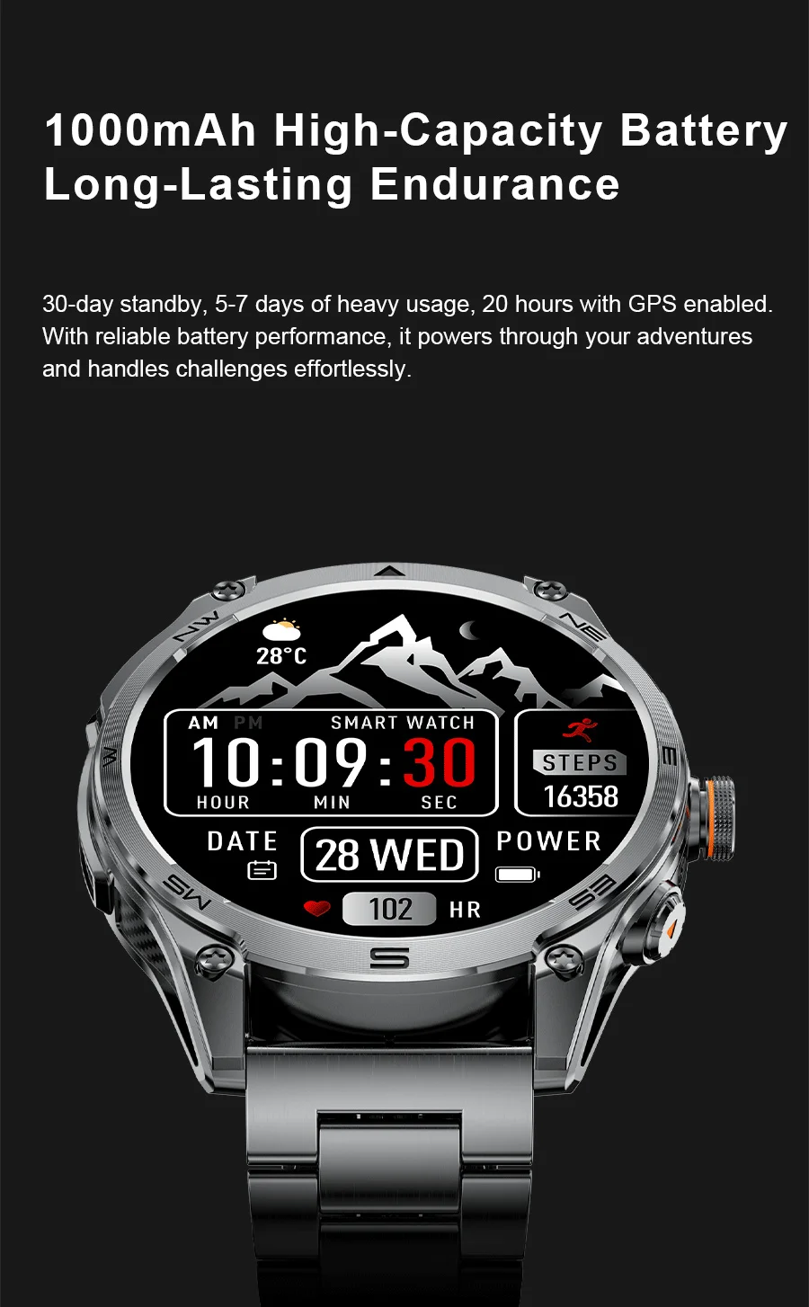 2026New ULtra Military Grade 1000mAh Battery SmartWatch Built in GPS Compass 10ATM Waterproof Sports 1.73 AMOLED Smart watch Men