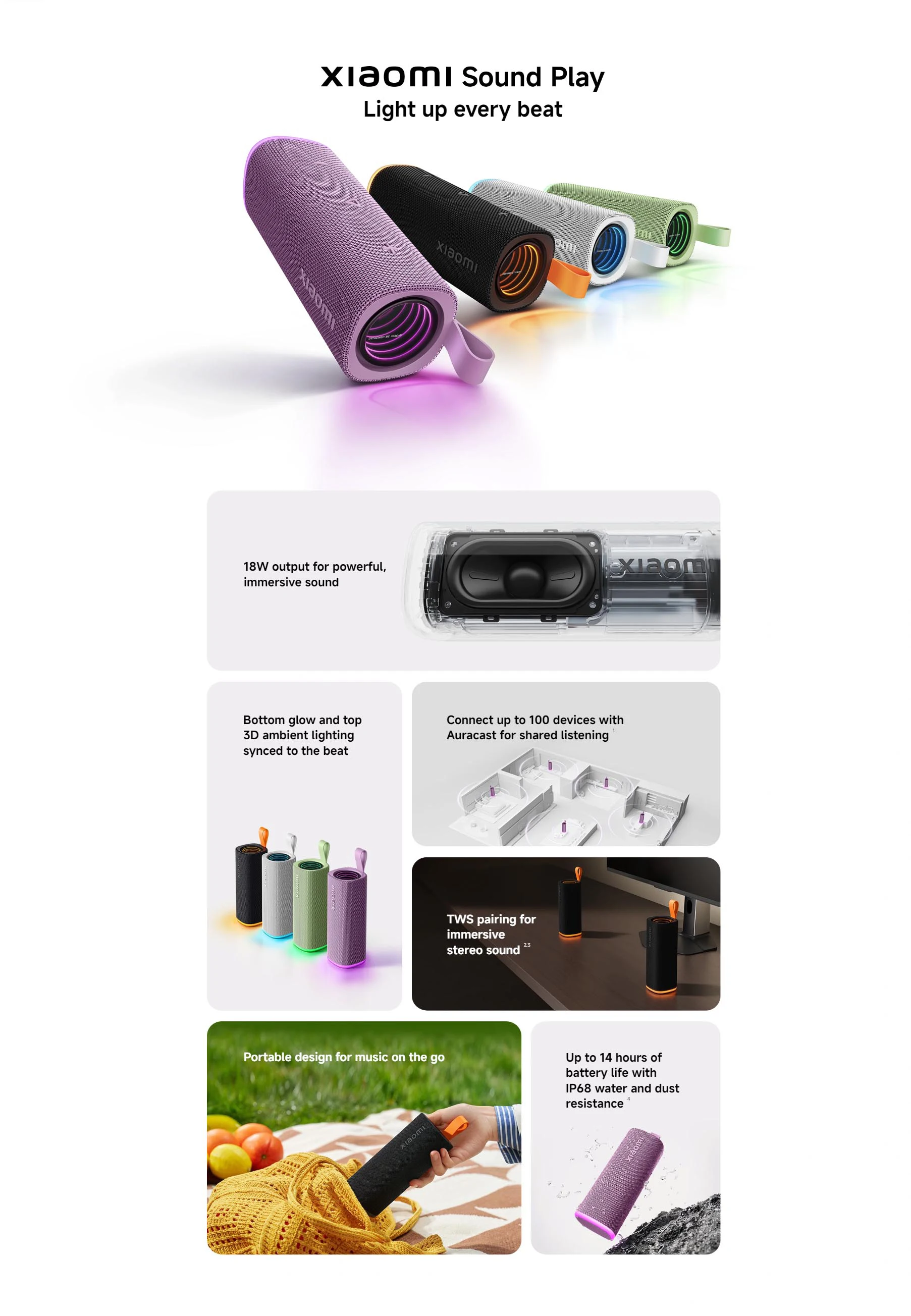 Global Version Xiaomi Sound Play Bluetooth6.0 18W TWS connect 2600mAh IP68 Water and Dust Resistance Outdoor Party Mini Portable