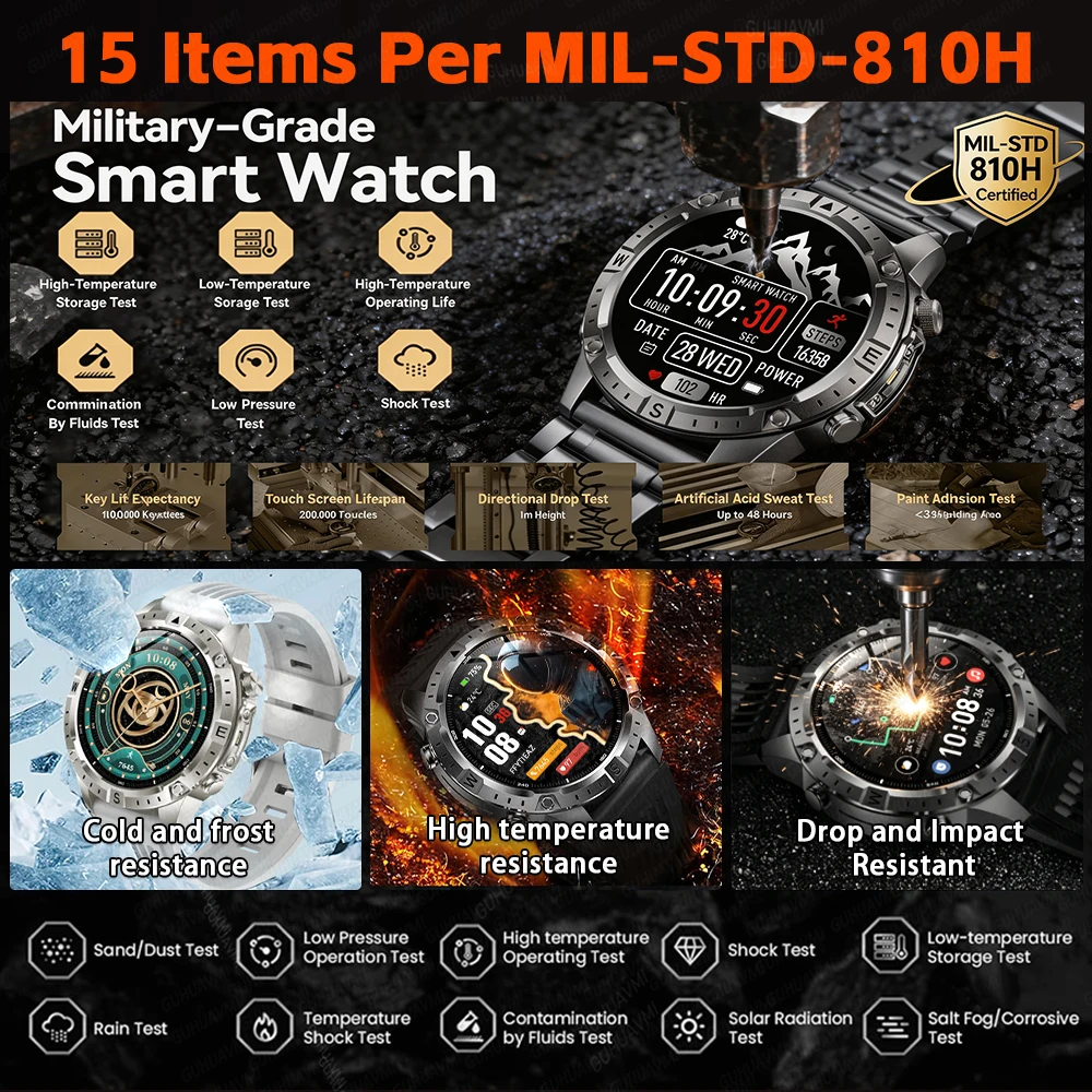 2026 New Army grade TANK GPS Offline Maps Smart Watch 10ATM Waterproof Sports Compass Heart rate HD Bluetooth call Smart watch