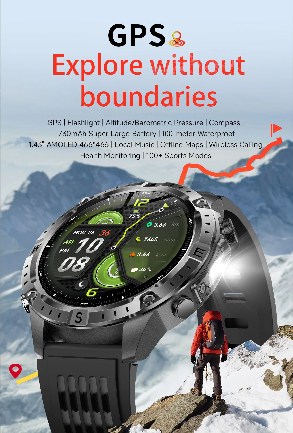 2026 New Army grade TANK GPS Offline Maps Smart Watch 10ATM Waterproof Sports Compass Heart rate HD Bluetooth call Smart watch