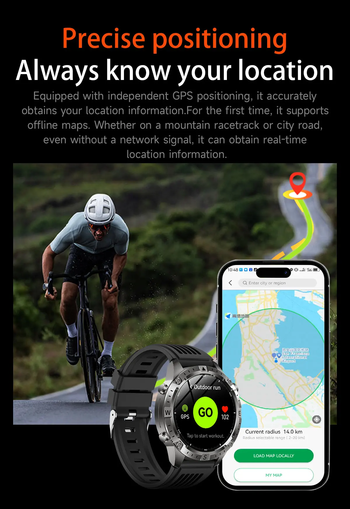 2026 New Army grade TANK GPS Offline Maps Smart Watch 10ATM Waterproof Sports Compass Heart rate HD Bluetooth call Smart watch