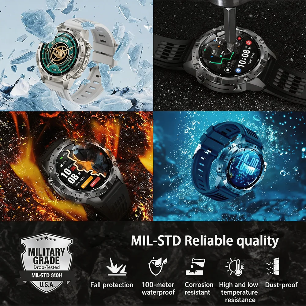 2026 New Army grade TANK GPS Offline Maps Smart Watch 10ATM Waterproof Sports Compass Heart rate HD Bluetooth call Smart watch