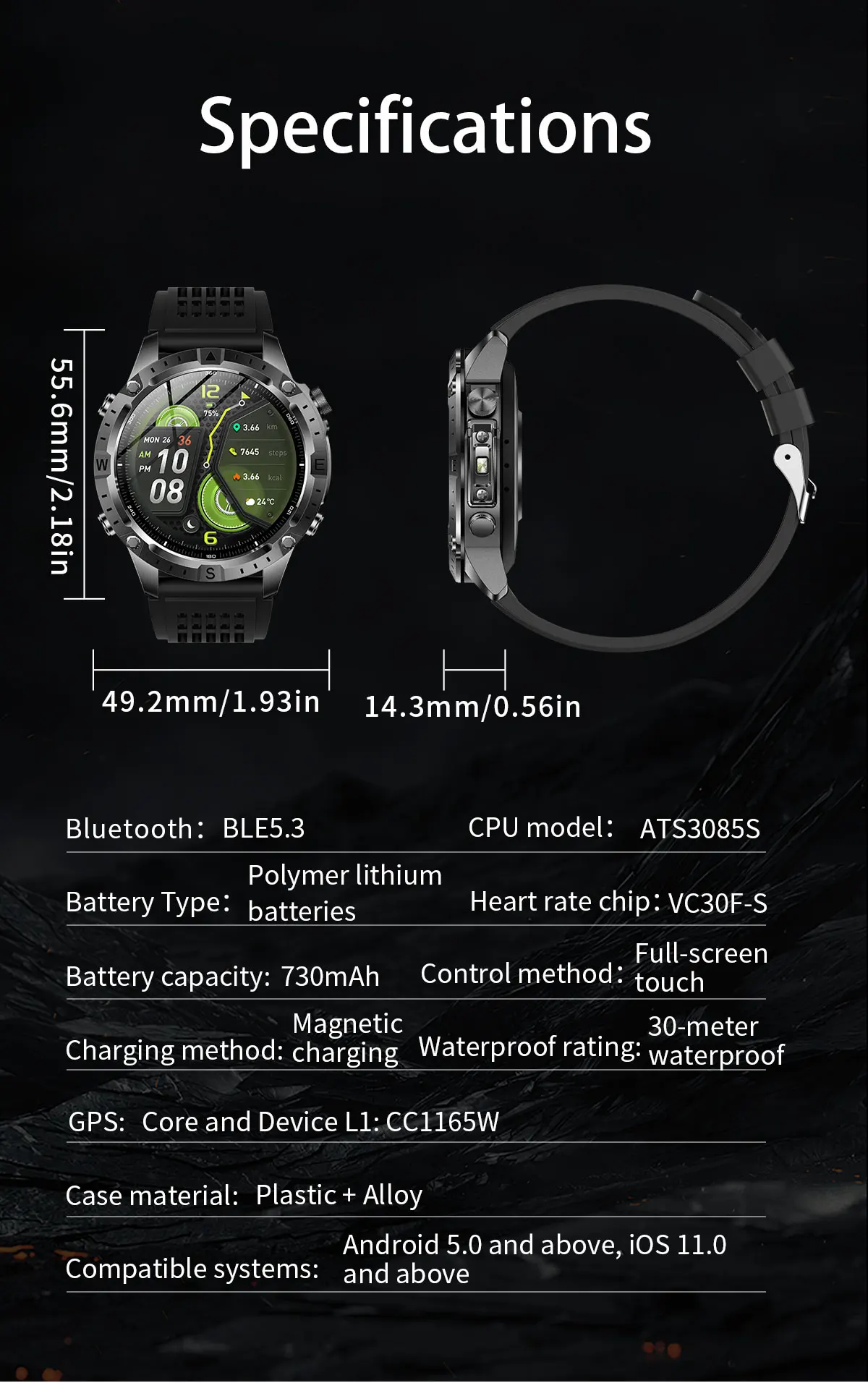 2026 New Army grade TANK GPS Offline Maps Smart Watch 10ATM Waterproof Sports Compass Heart rate HD Bluetooth call Smart watch