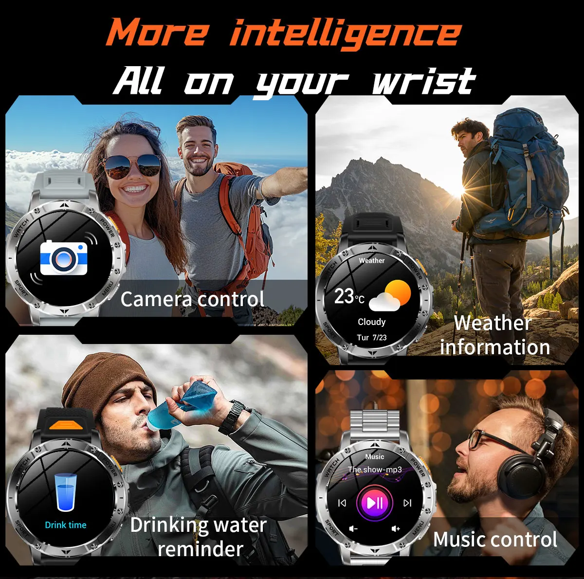 Men Rugged Steel Sport Smart Watch 1400mAh Battery 1.7" HD Bluetooth Call 10ATM Waterproof Heart Rate Fitness Trackr Smartwatch