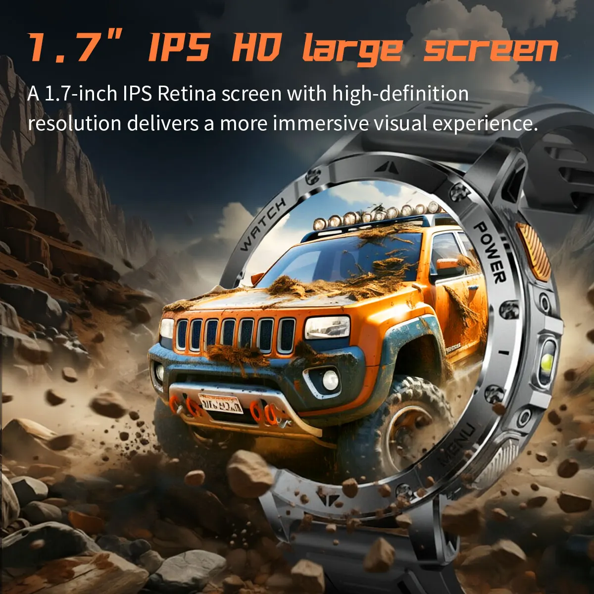 Men Rugged Steel Sport Smart Watch 1400mAh Battery 1.7" HD Bluetooth Call 10ATM Waterproof Heart Rate Fitness Trackr Smartwatch