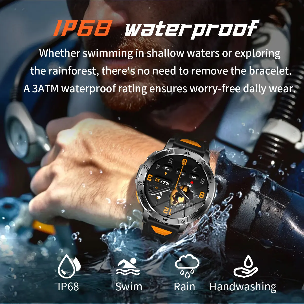 Men Rugged Steel Sport Smart Watch 1400mAh Battery 1.7" HD Bluetooth Call 10ATM Waterproof Heart Rate Fitness Trackr Smartwatch