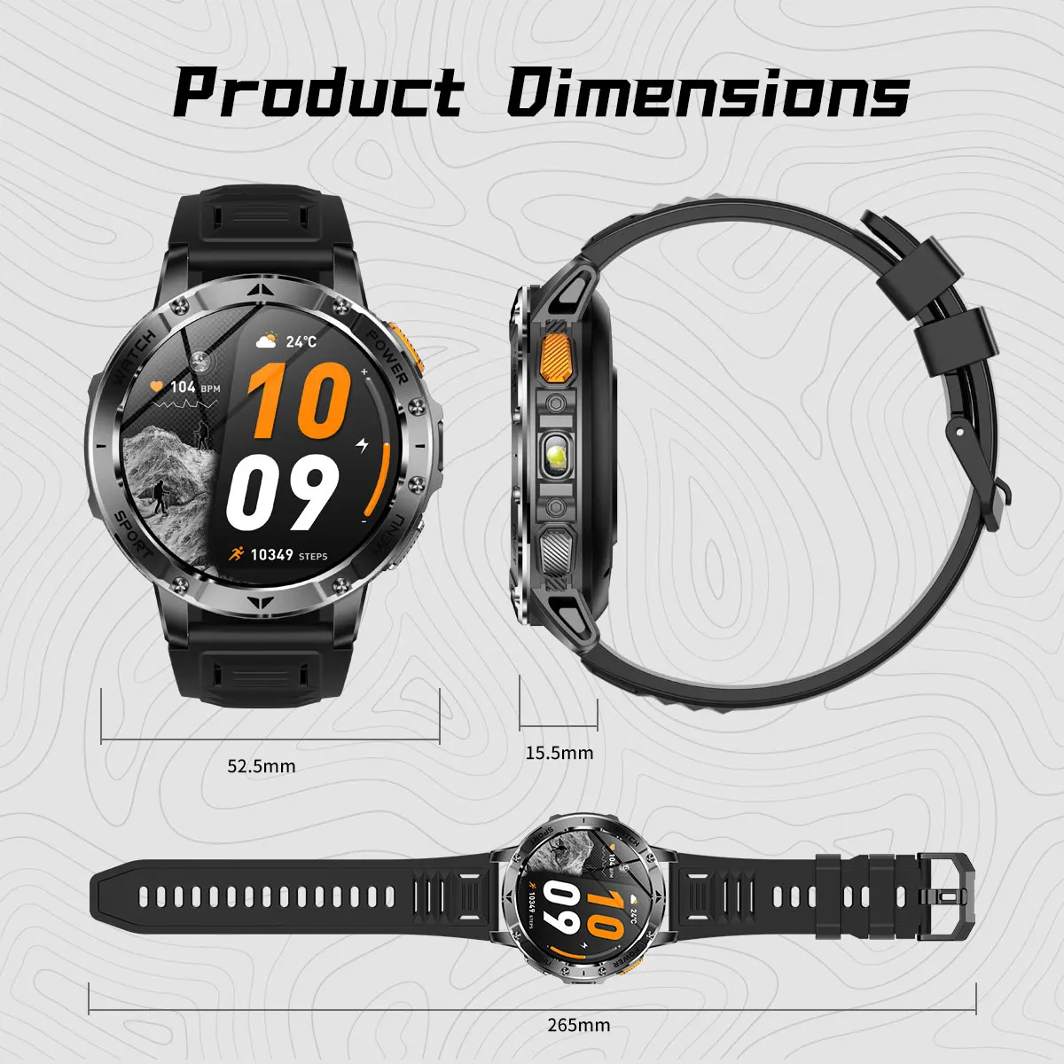 Men Rugged Steel Sport Smart Watch 1400mAh Battery 1.7" HD Bluetooth Call 10ATM Waterproof Heart Rate Fitness Trackr Smartwatch