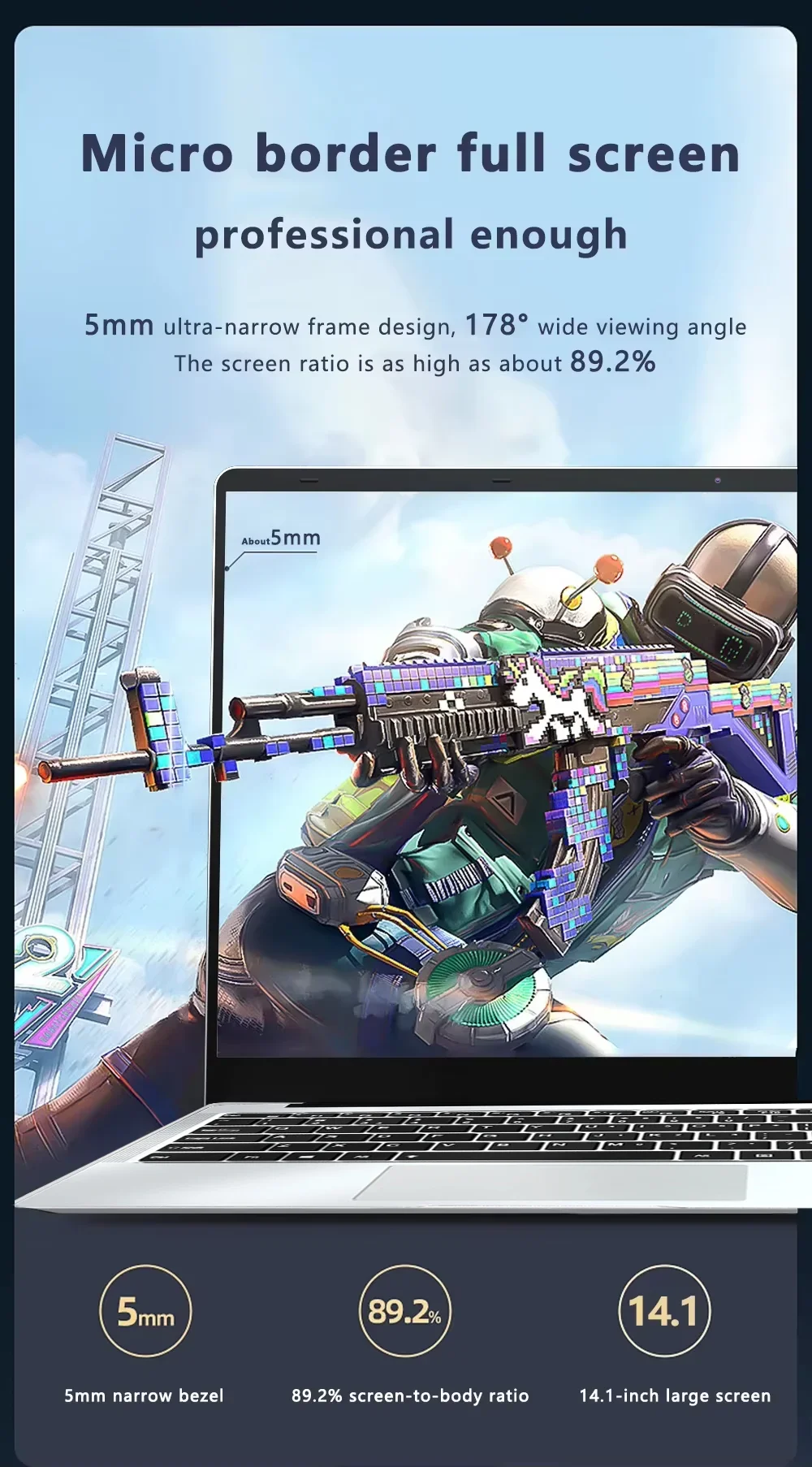 14.1' Laptop Computer Windows 11 Intel Atom X7 A3950 Notebook PC Gamer 12GB RAM 512GB 1TB SSD 1920*1080 Office Computer