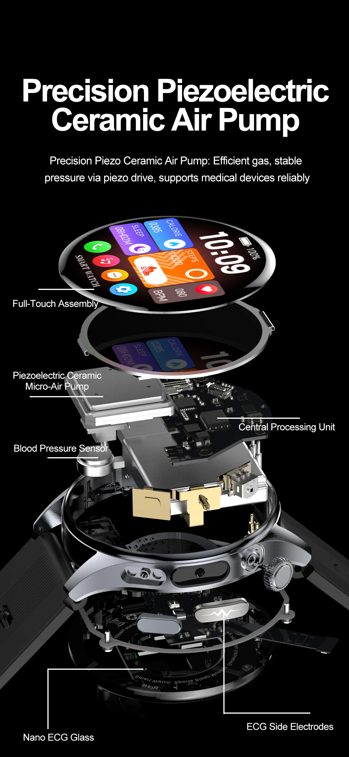 2026 New Air Pump Airbag Smart Watch High Precision Dynamic Blood Pressure Monitor ECG Heart Rate Health Smart watch For Adult